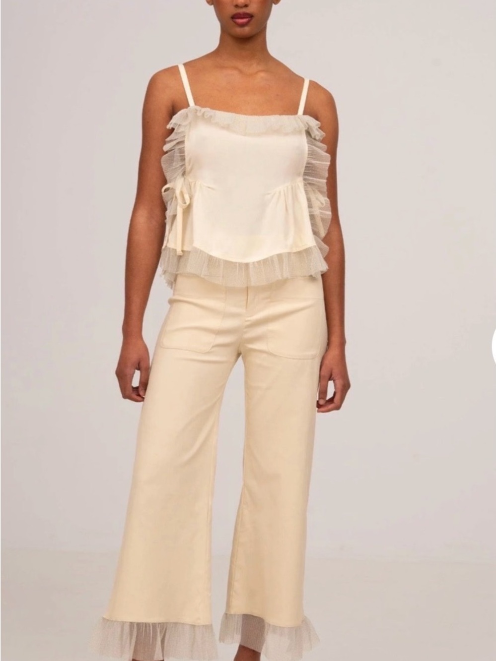 Cream Ruffle Top